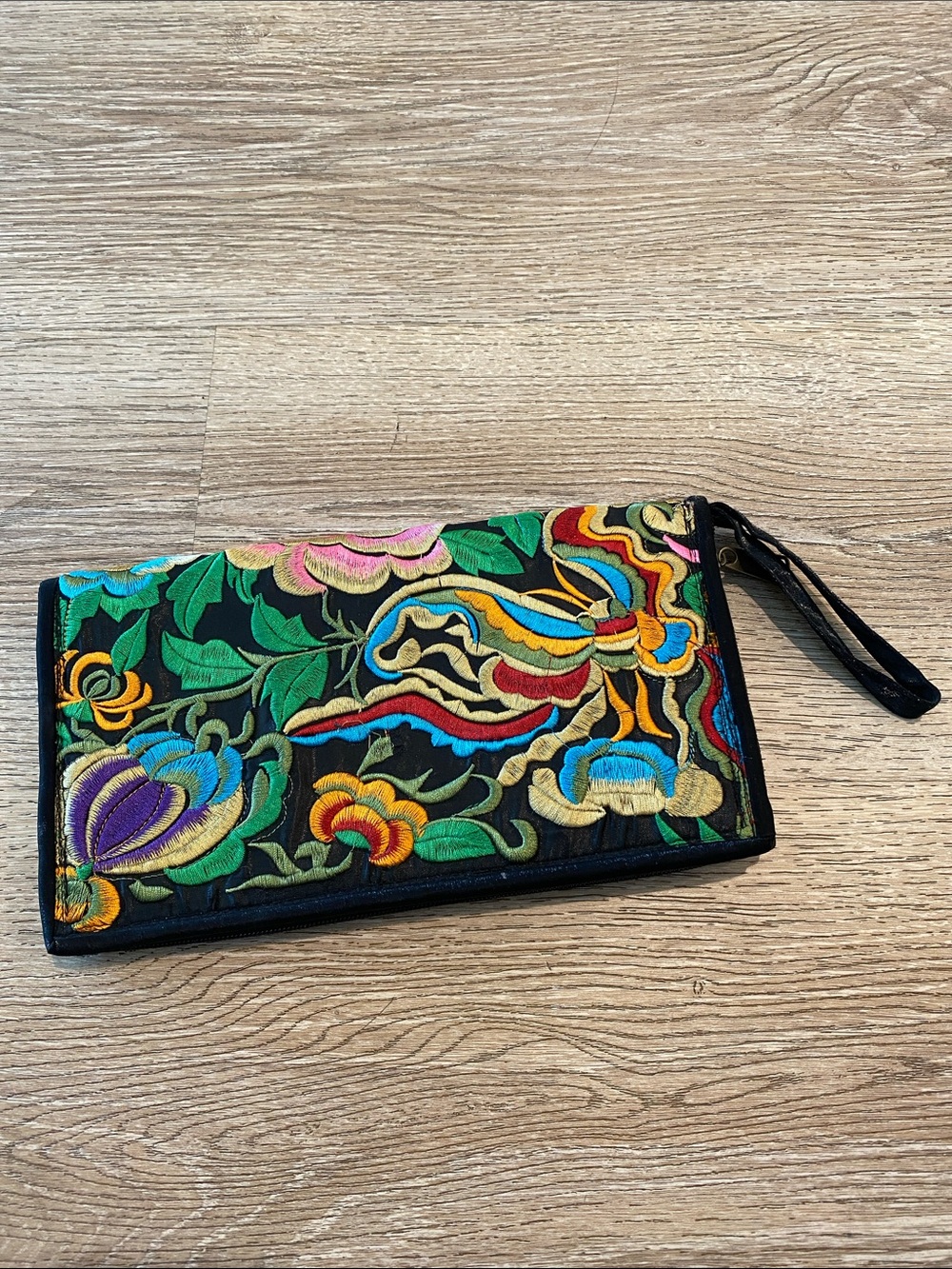 Embroidered Floral Black Wristlet Clutch from Bali